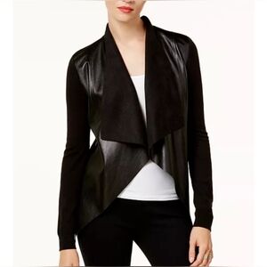 Michael Kors Black Faux Leather Waterfall Drape Jacket – Size S